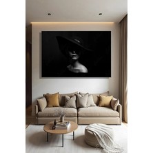 Şehzat Design Şık Bir Şapka Takan Modern Kadın Siyah Beyaz Fotoğrafı Yatay Kanvas Tablo Tekli Ev Kafe Ofis 3077