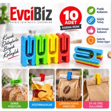 Evcibiz Poşet Paket Mandalı Klipsi 10'lu Karma Renk Pla Çevre Dostu Kese ve Ambalaj Mandalı