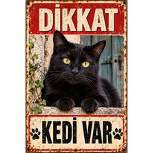 Lucena Dikkat Kedi Var Siyah Kedi Retro Metal Duvar Tabelası Dekoratif Levha 15X20 cm