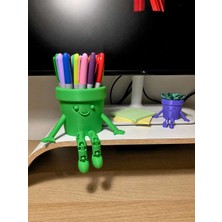 Bin1çeşit 3D Baskı Hareketli Gülen Kalemlik - Eklemli Masaüstü Organizer - Yeşil
