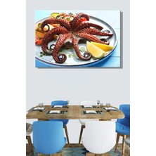 Şehzat Design Otlar, Sebzeler ve Limon Dilimleri Eşliğinde Sunulan Kızartılmış Ahtapot Yatay Kanvas Tablo Tekli 35