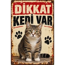 Lucena Dikkat Kedi Var Kısa Tüylü Kedi Retro Metal Duvar Tablosu Dekoratif Tabela 15X20 cm
