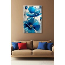 Şehzat Design Modern Duvar Tablosu Dikey Kanvas Tekli Salon Mutfak Yatak Odası Ofis Mavi Kır Çiçekleri