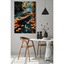 Şehzat Design Tekli Dikey Kanvas Dekoratif Salon Yatak Odası Mutfak Ofis Duvar Tablosu Kayık Lotuslar Manzara
