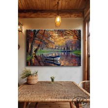 Şehzat Design Tekli Yatay Dekoratif Kanvas Tablo Salon Yatak Odası Kafe Ofis Sonbahar Nehir Kayık