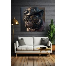 Şehzat Design Kanvas Duvar Tablosu Kare Tekli Salon Mutfak Yatak Odası Ofis Steampunk Pug Köpek Portre