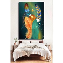 Şehzat Design Tekli Dikey Kanvas Dekoratif Duvar Tablosu Soyut Renkli Tüyler Illüstrasyon