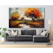 Şehzat Design Tekli Yatay Kanvas Tablo, Yağlı Boya Effekt, Sonbahar Manzarası, Dekoratif Kanvas Duvar Tablosu