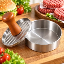 BURADABULDUN Paslanmaz Çelik Hamburger Köfte Presi 10 cm Ahşap Saplı Burger Şekillendirme Aparatı