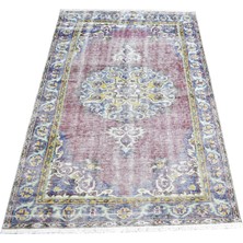 Kilim Antik El Dokuma Kırmızı Lacivert Eskitme Göbekli Yün Salon Halısı 1922 - Vintage - Çok Renkli
