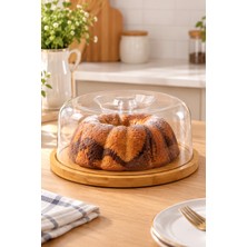 Nokka Bambu Tabanlı Şeffaf Kapaklı Kek ve Pasta Sunumluk – 28 cm Yuvarlak Servis Tabağı