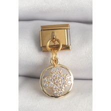 Efnaz Style 316L Çelik Gold Renk Sallantı Zirkon Taşlı Yonca Model Nomination Charm