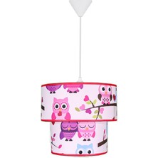 Şenay Aydınlatma Çocuk Odası İkili Silindir Kumaş Sarkıt Avize 25 cm Pembe Baykuş
