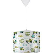Şenay Aydınlatma Çocuk Odası Silindir PVC Sarkıt Avize 30 cm Yeşil Arabalar