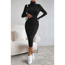 New Boudoir Balıkçı Yaka Siyah Midi Elbise
