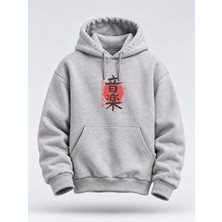 North Whiskers Japon Kanji Baskılı Unisex Hoodie Kırmızı Güneş Streetwear Sweatshirt