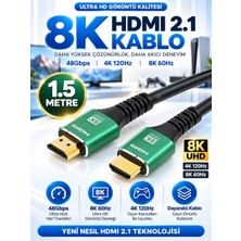 Pemberton 1.5 Metre 8k Ultra Yüksek Hızlı HDMI 2.1 Kablo 8k UHD 4K 120Hz 48GBPS Hdtv/ Pc/ Dizüstü Bilgisayar ve Oyun / Uyumludur