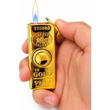 Onr Store Gold Külçe Tasarımlı Stres Çarklı Metal Jet Çakmak Gaz Dolumlu Premium Model