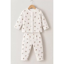 DMR Elegance 3-12 Ay Palamut Baskılı Çıtçıtlı Penye Bebek Pijama Takımı