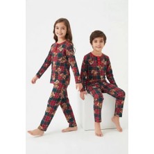 DMR Elegance 6/14 Yaş Ekose Ayıcık Baskılı Pamuk Penye Çocuk Pijama Takımı