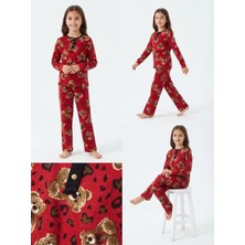 DMR Elegance 6/14 Yaş Ayıcık Baskılı Pamuk Penye Çocuk Pijama Takımı