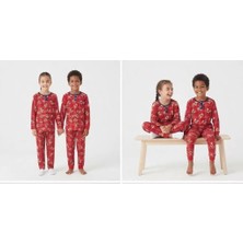 DMR Elegance 6/14 Yaş Ekose Ayıcık Baskılı Pamuk Penye Çocuk Pijama Takımı