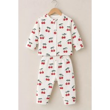 DMR Elegance 3-12 Ay Kiraz Baskılı Çıtçıtlı Penye Bebek Pijama Takımı