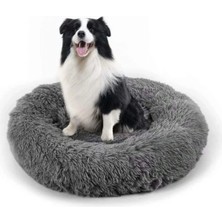 Premiumtech Yumuşak Suni Kürk Pet Donut Yuvarlak Yatak Kedi ve Köpek Yatağı, Gri, 62 cm En, 38 Boy, 27 Yükseklik, Simit Yatak