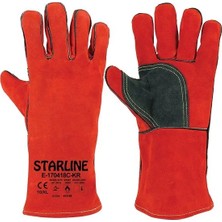 Starline E-170418C-KR 35 cm Deri Kaynakçı Eldiveni-Kırmızı