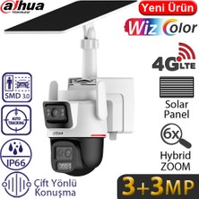 Dahua IPC-PTS2649C-3E3Z-4GB20 2X3MP 4g Dış Mekan Güneş Enerjili Pt Güvenlik Kamerası - 2 Lensli, Renkli Gece Görüş, Insan Takibi, Çift Yönlü Konuşma