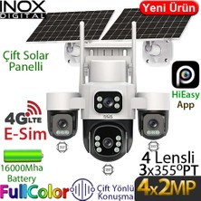 Inox X32 4X2MP 4g Dış Mekan Güneş Enerjili Pt Güvenlik Kamerası - 4 Lensli, Insan Takibi, Çift Yönlü Konuşma, 16.000 Mah Batarya