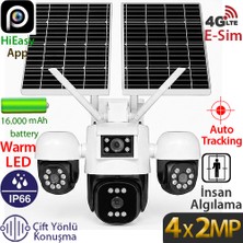 Trk-Lınk RS-5604 Beyaz 4X2MP 4g Dış Mekan Güneş Enerjili Pt Güvenlik Kamerası - 4 Lensli, Renkli Gece Görüş, 16.000 Mah Batarya
