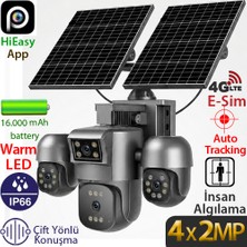Trk-Lınk RS-5604 Siyah 4X2MP 4g Dış Mekan Güneş Enerjili Pt Güvenlik Kamerası - 4 Lensli, Renkli Gece Görüş, 16.000 Mah Batarya