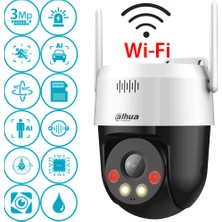 Dahua P3AS-PV 3mp Wi-Fi 6 Dış Mekan Pt (Hareketli) Güvenlik Kamerası - Renkli Gece Görüş, Insan Algılama, Çift Yönlü Konuşma, Kırmızı/mavi Uyarı Işığı