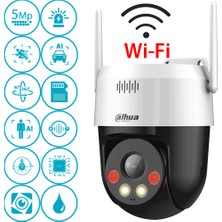 Dahua P5AS-PV 5mp Wi-Fi Dış Mekan Pt (Hareketli) Güvenlik Kamerası - Renkli Gece Görüş, Insan Algılama, Çift Yönlü Konuşma, Kırmızı/mavi Uyarı Işığı