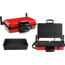 Sevenlex  Kırmızı Turbo Grill Granit Bazlama Tost ve Lahmacun Makinesi