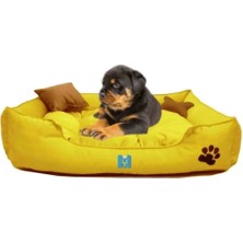 Premiumtech Yıkanabilir Ultra Yumuşak Küçük Irk Köpek ve Kedi Yatağı, Sarı, Kemik ve Yastık Hediye
