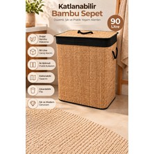 Nokka 90 Litre Katlanabilir Bambu Çamaşır Sepeti – 2 Bölmeli, Çıkarılabilir Fileli, Kapaklı Kirli Çamaşır Sepeti