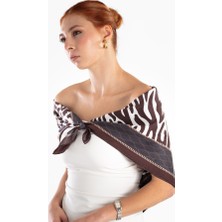 Giovanni Boulera Kahverengi Leopar ve Zebra Desenli Mulberry Ipek Eşarp 90 cm x 90 cm