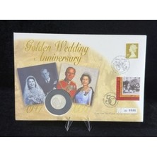 Öztürk Koleksiyon 1997 Guernsey 1 Pound – Kraliçe Iı. Elizabeth & Prens Philip Altın Evlilik Yıldönümü – 50. Yıl Coin First Day Cover