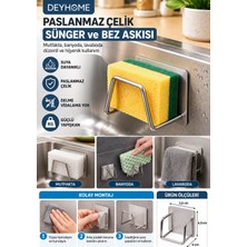 Deyhome Paslanmaz Çelik Yapışkanlı Bulaşık Süngeri Tutucu Evye Düzenleyici Lavabo Içi Süngerlik Askılık