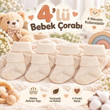 Novibaby 4'lü Bambu Bebek Çorap, Yenidoğan Bebek Çorabı, Kız Erkek Çocuk, Ekru