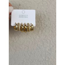 The Mat Design Çelik Gold Küpe Seti 6’lı – Taşlı Halka Küpe Kombini