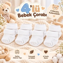 Novibaby 4'lü Bambu Bebek Çorap, Yenidoğan Bebek Çorabı, Kız Erkek Çocuk, Beyaz