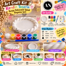 Arnur Company Kendin Tasarla  Burgu Kenarlı Dekoratif Tabak Boyama Seti Art Craft Kit Hobi Seti 6 Renk Boya + Fırça