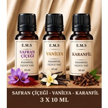 E.M.S Safran Çiçeği - Vanilya -Karanfil  Esansiyel Uçucu Yağ Buhurdanlık Yağı Difüzör Esansı Oda Kokusu Mum Esansı 3 x 10 Ml.