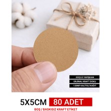 Woisco Kraft Boş Etiket - Hediye Etiketi / 80 Adet Yuvarlak Yapışkanlı (5 Cm) Paketleme Etiketi, Hediye Paketi Sticker