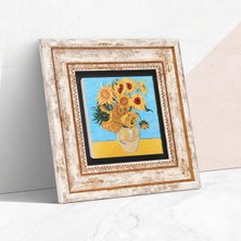 Van Gogh On Iki Ayçiçekli Vazo Taş Duvar Tablosu - Çerçeveli Taş Tablo - Dekoratif Duvar Sanatı - Modern Ev ve Ofis Duvar Dekoru K1-276