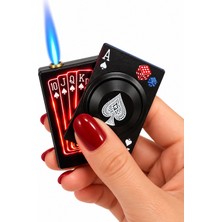 Onr Store Iskambil Kartı Tasarımlı Stres Çarklı Gaz Dolumlu Jet Alevli Çakmak LED Işıklı Model