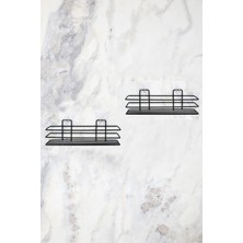 Banyo Düzenleyici Banyo Rafı Sabunluk 2 Li Set Yapışkanlı Duş Rafı Organizer - Mat Siyah